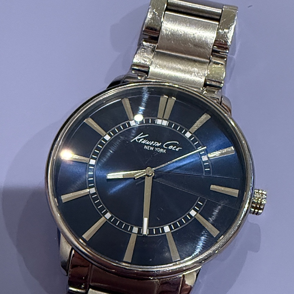 Kenneth Cole Metallic Silver Watch with Deep Blue Dial - Picture 2 of 5